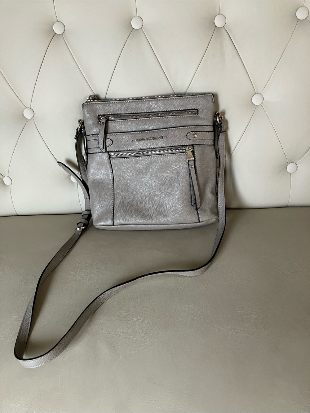 Dana Buchman Pebbled Leather Crossbody in Light Gray
